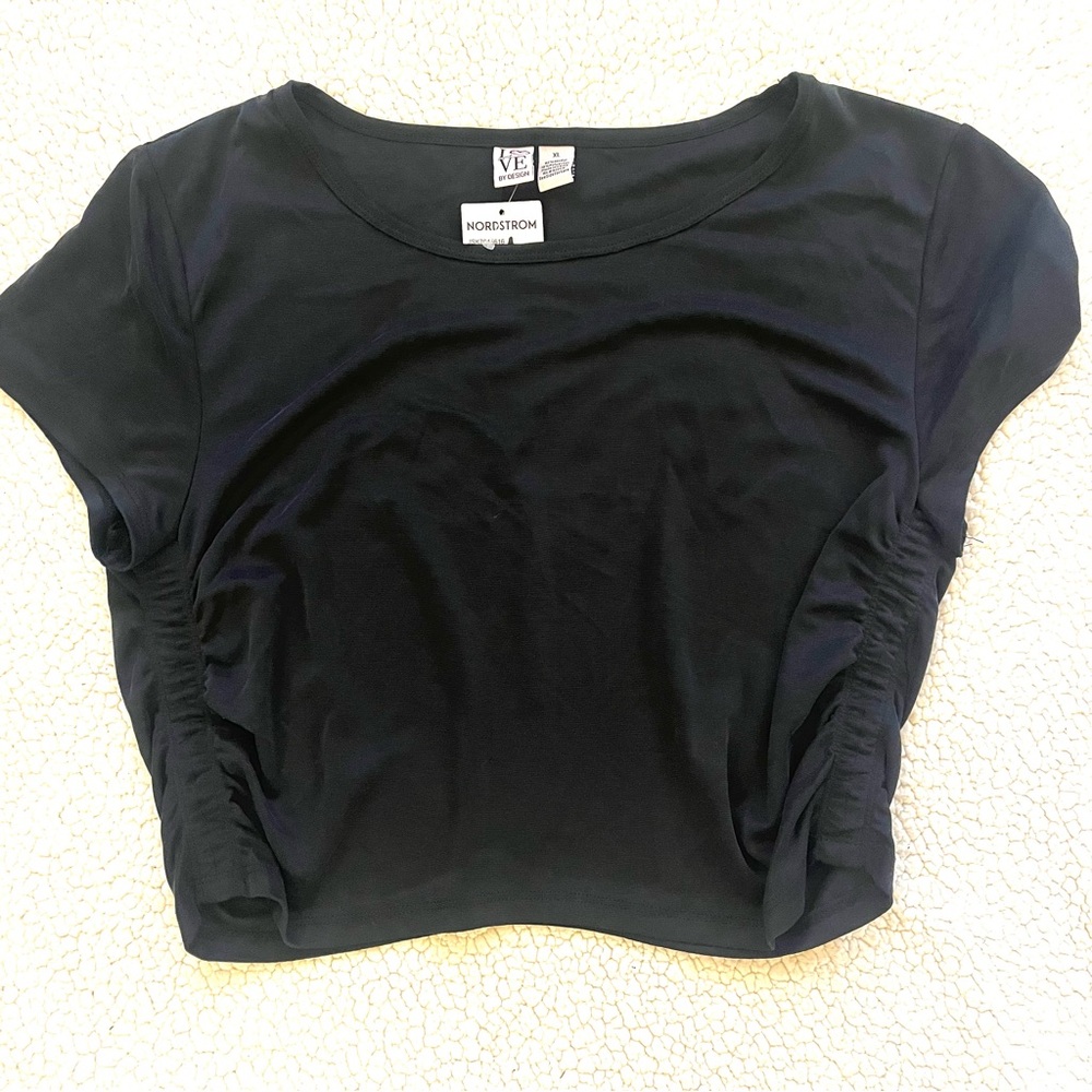 Love By Design Midnight Black Ruched Crop Top